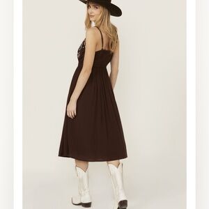 Y2K BROWN SZ M dress w sequins on neckline 2000 Volume one, handkerchief hemline